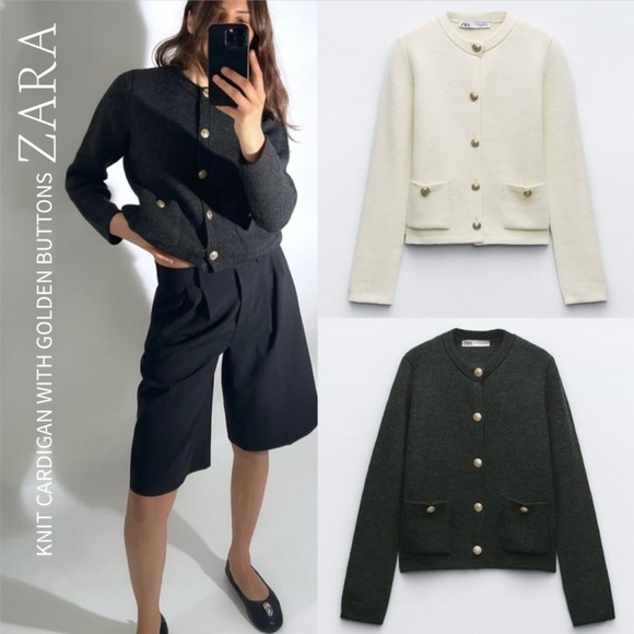 Zara Knit Gray Sweater Cardigan with Golden Buttons - Picture 1 of 16